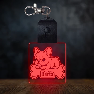 Francia bulldog világító led kulcstartó - Egyedi felirattal