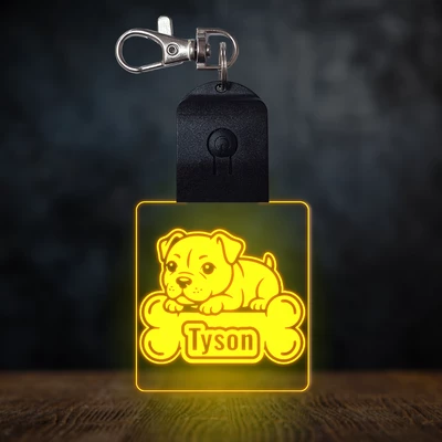 Staffordshire terrier világító led kulcstartó - Egyedi felirattal
