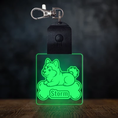 Szibériai husky világító led kulcstartó - Egyedi felirattal