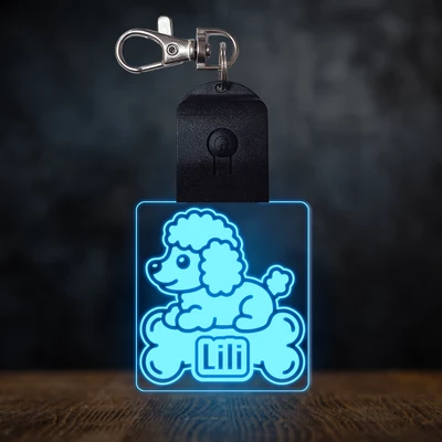 Uszkár világító led kulcstartó - Egyedi felirattal