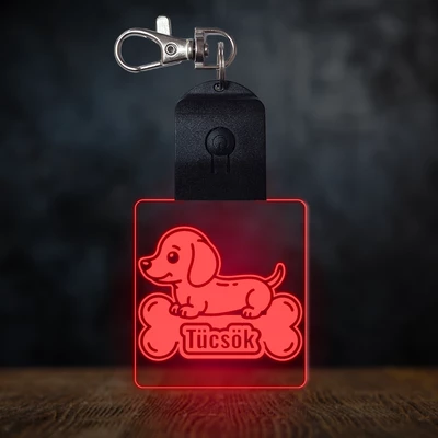Tacskó világító led kulcstartó - Egyedi felirattal
