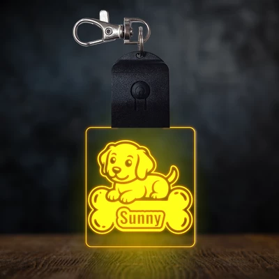 Golden Retriever világító led kulcstartó - Egyedi felirattal