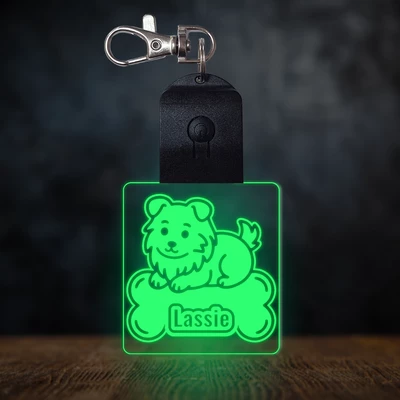 Skót juhász világító led kulcstartó - Egyedi felirattal