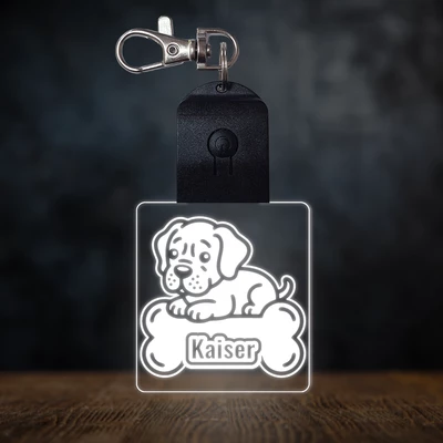 Német dog világító led kulcstartó - Egyedi felirattal