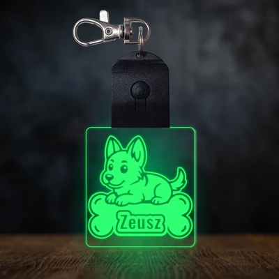 Német juhász világító led kulcstartó - Egyedi felirattal