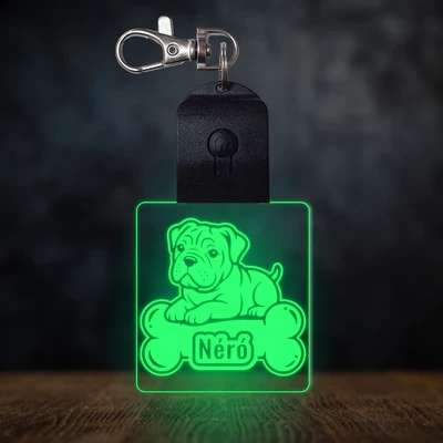 Cane Corso világító led kulcstartó - Egyedi felirattal