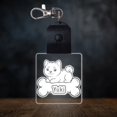 Shiba inu világító led kulcstartó - Egyedi felirattal