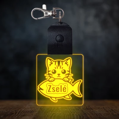 Bengáli macska világító led kulcstartó - Egyedi felirattal