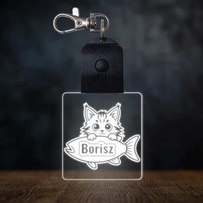 Maine Coon világító led kulcstartó - Egyedi felirattal