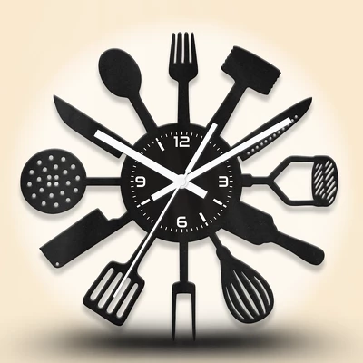 Konyhai eszközös fa falióra