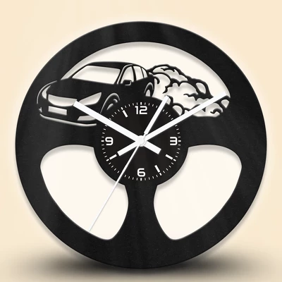 Kormány formájú autós fa falióra