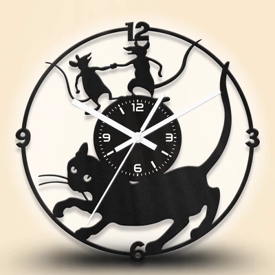 Egerésző cicás fa falióra