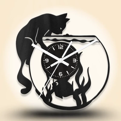 Horgászó macska fa falióra