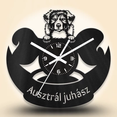 Ausztrál juhász kutyafejes fa falióra