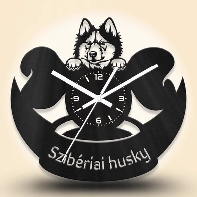 Szibériai husky kutyafejes fa falióra