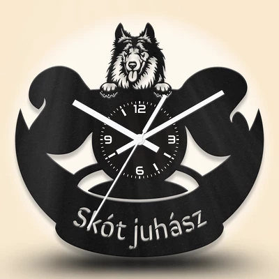 Skót juhász kutyafejes fa falióra