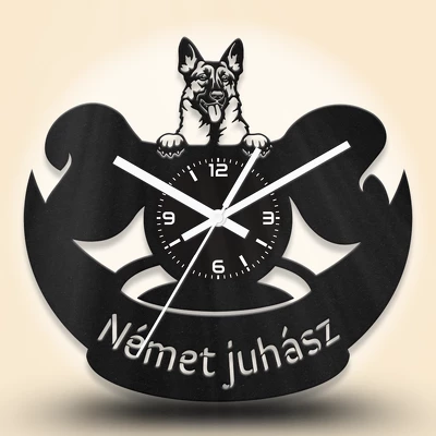 Német juhász kutyafejes fa falióra
