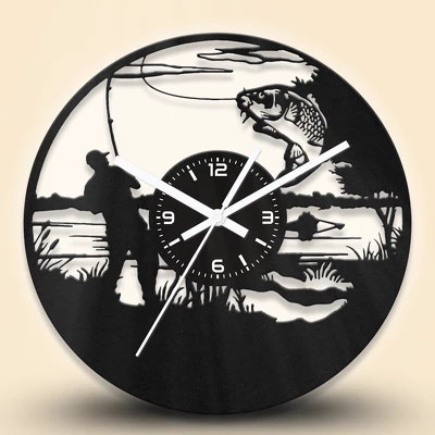 Horgászós fa falióra