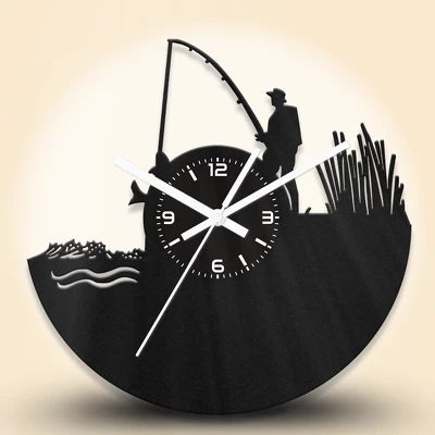 Horgászós fa falióra