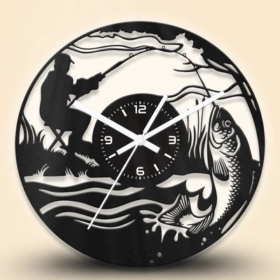 Horgászós fa falióra