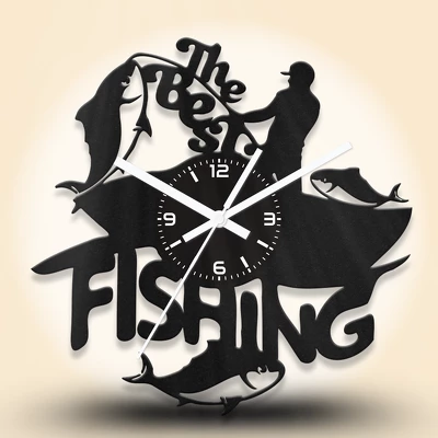 Horgászós fa falióra