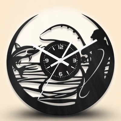 Horgászós fa falióra