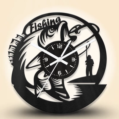 Horgászós fa falióra